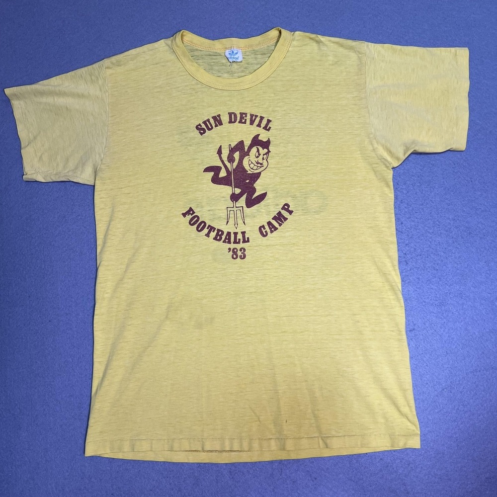 Vintage Adidas Shirt Mens XL Yellow Sun Devil Football Camp '83 Graphic Tee USA